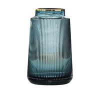 Fenteer Transparent Flower Vases High Thickened Crystal Glass Hydroponics Flower Vase for Flower Arrangement Home Wedding Decor, 3 Sizes - Blue 20 cm