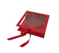 Fenteer Valentine's Heart Flower Box Clear Top Heart Shaped Gift Boxes for Presents with Transparent Lid & Ribbon Bow Creative Elegant Romantic Fillable Packaging Box for Treat Anniversary, Red