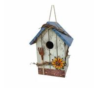 Fenteer Wooden Birdhouse Bird House Garden Ornament Hanging Feeder Rustic Solid Wood With Top Loop Artistic Garden Feature suitable for backyard patio balcony, Vertical Blue Roof