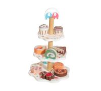 Fenteer Wooden Dessert Stand Playset,Wooden Cake Toy Creative Pretend Play Tea Party Set for Little Girls Children 3 4 5 Years Old