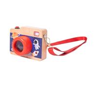 Fenteer Wooden Mini Pretend Camera Toy,with Real Sounds and Light,Adjustable Strap Kaleidoscope Lens Sensory Toy for Kids Boys Girls