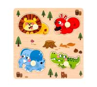 Fenteer Wooden Peg Puzzle Wooden Learning Puzzle Teaching Aids Interactive Matching Game Education Learning Toy for Game Kindergarten, animal