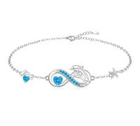 Fenthring Dolphin Gifts Dolphin Bracelet Sterling Silver Infinity Heart Dolphin Bracelets for Women Cute Dolphin Bracelet