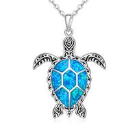 Fenthring Sea Turtle Necklace, Turtle Necklaces for Women, Mother, Blue Opal Pendant, Sterling Silver, Mother, Daughter, Waves, Holiday, Christmas Gifts for Women