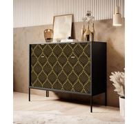 FENTIS Black Self Adhesive Wallpaper Gold Striped Peel and Stick Contact Paper Sticky Back Plastic Vinyl Wrap Minimalist Style Removable Waterproof Wall Sticker Roll for Kitchen Worktop 44.5x500cm