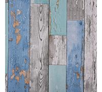 FENTIS Blue Wood Panel Wallpaper Peel and Stick Vinyl Wrap Self Adhesive Contact Paper for Living Room Wall Sticker for Door Worktop Waterproof 44.5x500cm