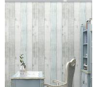FENTIS Wood Self Adhesive Wallpaper Light Grey and Blue Panel Peel and Stick Contact Paper Sticky Back Plastic Vinyl Wrap Roll for Kitchen Bathroom Easy to Install 44.5x500cm