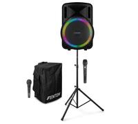 Fenton 15" Portable PA System with Stand, Durable Cover, Wireless & Wired Mic, Battery Powered Bluetooth Speaker Bundle - Complete Home Karaoke Machine & PA Solution for Parties, Events, Busking