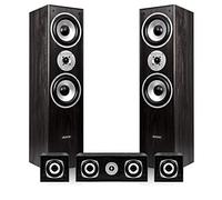 Fenton 5.0 Black Surround Sound Speakers Set, 1150W, Home Cinema System | Central, front & rear speakers, wooden floor tower passive satellites, easy install