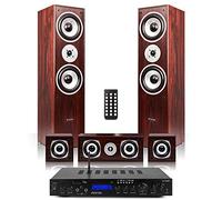 Fenton 5.0 Home Cinema Surround Sound System in Walnut with AV-150BT Amplifier - Wireless Bluetooth Home Theatre System & Speakers for Immersive Audio, HiFi Cinema & Karaoke