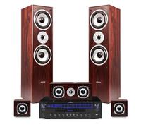 Fenton 5.0 Surround Sound Home Cinema System, Walnut - Complete HiFi Audio Solution with Amplifier, Bluetooth, Optical, AUX, RCA, Karaoke Inputs & Speaker Cable Kit - Easy TV Connection