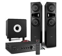Fenton Audizio 2.1 Tower Speaker TV System with SHF700B Floor Standing Speakers, 8" Black Active Subwoofer & AD220B Bluetooth Amplifier - Home Cinema Surround Sound Kit