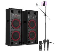 Fenton Bluetooth Karaoke Machine Set with Dual 10-inch 1200W Active Party Speakers, Two Wired Microphones, Mic Stand & Tablet Holder for Adults Home Singing & DJ Parties