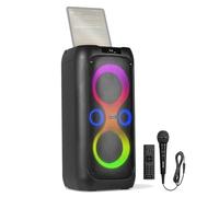 Fenton Core130 2x6.5 Bluetooth Karaoke Machine with Microphone, Portable Party Speaker, Tablet Holder, Rechargeable Battery, LEDs, Stereo Pairing, USB/SD, Echo Function, Kids & Adults Entertainment