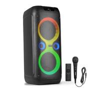 Fenton Core160 Portable Bluetooth Party Speaker 2x 8” Woofer, 240W, Multicolour LED Lights, Rechargeable Battery, Mic & Guitar Input, 12hr Playtime, Karaoke, Wireless Stereo Pairing, Remote Control