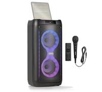 Fenton Core80 Bluetooth Karaoke Speaker Set with Microphone, Dual 4" Woofers, Full-Panel LED Lights, Tablet Holder, Portable Party Box, 120W Max Output, Rechargeable Battery