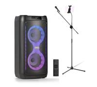 Fenton Core80 Bluetooth Karaoke System - Rechargeable Speaker with Dual 4" Woofers, Tablet & Mic Stand, Microphone, LED Lights - 120W Portable Singing Machine for Home, Outdoor & Parties