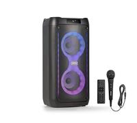 Fenton Core80 portable party speaker, 2x 4 woofers, Bluetooth 5.3 wireless, built-in battery, LED light show, stereo pairing, mic/remote included, 12 hours playtime, karaoke-ready