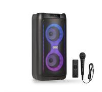 Fenton Core80 portable party speaker, 2x 4 woofers, Bluetooth 5.3 wireless, built-in battery, LED light show, stereo pairing, mic/remote included, 12 hours playtime, karaoke-ready