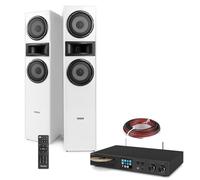 Fenton Floor Standing HiFi Speaker System with Bluetooth, CD, DAB+ and Internet Radio, Complete Tower Stereo System with 2 White 3-Way Speakers, 120W Receiver and 10m Cable
