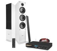 Fenton Floor Standing Tower Stereo System with Bluetooth Receiver, DAB+ CD Player, Internet Radio, Passive HiFi Speakers and 10m Cable, White Home Audio Setup