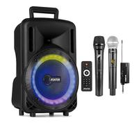 Fenton FT08LED MK2 8-Inch Portable PA Speaker System 300W with 2 Wireless Microphones, Rechargeable Battery, Bluetooth Streaming, USB/SD Inputs & LED Party Lights for Karaoke & Events