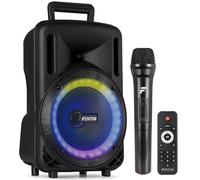 Fenton FT08LED MK2 Portable PA System 300W, 8 Inch Bluetooth Party Speaker With Wireless Microphone, Rechargeable Battery, USB MP3 Playback & LED Party Lights
