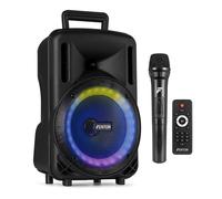Fenton FT08LED MK2 Portable PA System 300W, 8 Inch Bluetooth Party Speaker With Wireless Microphone, Rechargeable Battery, USB MP3 Playback & LED Party Lights