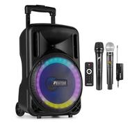 Fenton FT10LED MK2 10-Inch Battery Powered Portable PA Speaker System with Dual UHF Wireless Microphones, Bluetooth, USB MP3 Player and LED Lighting for Events, Karaoke and Speeches