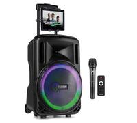 Fenton FT12LED MK2 12-Inch Karaoke Speaker System with Wireless Microphone, Bluetooth, LED Lights, Tablet Holder and Rechargeable Battery - Portable 700W Home Karaoke Machine for Adults
