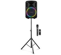 Fenton FT12LED MK2 12-Inch Portable PA System 700W with Wireless Microphone, Speaker Stand & LED Lights - Battery or Mains Powered Bluetooth Speaker for Parties, Karaoke & Events