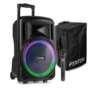 Fenton FT12LED MK2 12-inch Portable PA System with Wireless Mic and Custom Cover, Rechargeable Bluetooth Speaker, Built-in MP3, LED Lights, 700W, Trolley Design, Home Karaoke, Outdoor Events