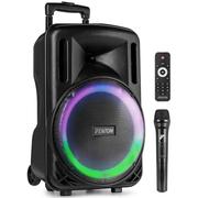 Fenton FT12LED MK2 12-inch Portable PA System with Wireless Mic, Battery Powered Bluetooth Speaker, LED Party Lights, MP3 Player, AUX Input, 700W