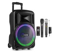 Fenton FT12LED MK2 12" Portable PA System with Two Wireless Microphones, Rechargeable Battery, LED Illuminated Woofer, Bluetooth Streaming & Remote Control - Ideal for Events & Performances