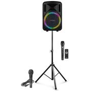 Fenton FT12LED MK2 12" Portable PA System with Wireless & Wired Microphones, Bluetooth Battery-Powered Speaker & Adjustable Tripod Stand - Ideal for Fitness, Karaoke, Dance & Live Events