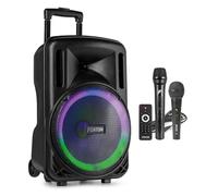 Fenton FT12LED MK2 12" Portable PA System with Wireless & Wired Microphones, Bluetooth Speaker, LED Lighting, Rechargeable Battery, USB MP3 Playback, Ideal for Events, Karaoke & Presentations