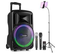 Fenton FT12LED MK2 Karaoke Machine Set with Dual Wireless UHF Microphones, Bluetooth Portable Speaker, LED Party Lighting & Tablet Stand Holder, Home Karaoke System for Adults & Events