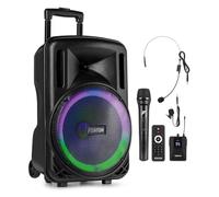 Fenton FT12LED MK2 Portable PA System 12" Bluetooth Speaker with Wireless Handheld and Headset Microphones, Built-in LED Lights & Rechargeable Battery for Indoor & Outdoor Events, 700W