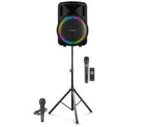 Fenton FT15LED MK2 15-Inch Battery Powered Portable PA System with Wireless and Wired Microphones, Bluetooth Connectivity and Stand, Ideal For Events, Fitness Classes and Live Performances