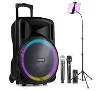 Fenton FT15LED MK2 15-Inch Bluetooth Karaoke Machine with Dual Wireless Microphones, Adjustable Echo Effect, LED Party Lights & Tablet Holder Stand - Portable Karaoke System for Adults & Events