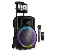 Fenton FT15LED MK2 15-Inch Portable Karaoke Speaker System - 800W Bluetooth Karaoke Machine with Wireless Microphone, LED Party Lights, Tablet Holder & Rechargeable Battery for Adults & Events