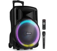 Fenton FT15LED MK2 15" Portable PA System - 800W Bluetooth Wireless Speaker with Microphone, Rechargeable Battery, LED Lights, USB & MicroSD Playback for Party, Karaoke and Events