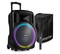 Fenton FT15LED MK2 15" Portable PA System with Rechargeable Battery, Wireless Microphone, Bluetooth, MP3, Custom-Fit Protective Cover, Mobile Karaoke Speaker, Complete Party Solution, 800W