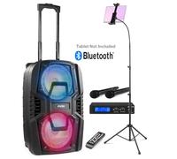 Fenton FT208LED Home Karaoke System with Dual 8-Inch Bluetooth Speaker, Wireless Microphones, Adjustable Tablet Stand, Adults Machine for Parties & Family Entertainment