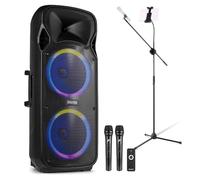 Fenton FT212LED MK2 Karaoke System with Two Wireless UHF Microphones, Bluetooth Speaker, Tablet Holder & Adjustable Mic Stand, Portable Party Setup for Adults & Home Entertainment
