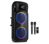 Fenton FT212LED MK2 Portable PA System with 2x12" Speakers, Bluetooth, Rechargeable Battery, LED Lights & Wireless Microphones - 1400W Power for Party, Karaoke, DJ & Live Events