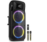 Fenton FT212LED MK2 Portable PA System with 2x12" Speakers, Bluetooth, Rechargeable Battery, LED Lights & Wireless Microphones - 1400W Power for Party, Karaoke, DJ & Live Events