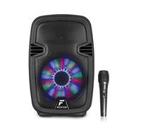 Fenton FT8LED 8-Inch Bluetooth Active Speaker with LED Lights, Battery Powered Portable PA System, Wired Microphone, Ideal for Parties, Events and Karaoke