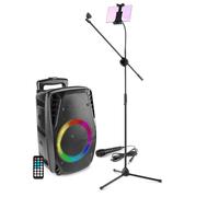 Fenton FT8LED-MK2 Portable Karaoke Speaker System with Microphone, Bluetooth Music Streaming, LED Party Lighting, Tablet Holder and Adjustable Mic Stand Kit