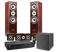 Fenton Full Walnut 5.1 Surround Sound System for TV with Subwoofer, Amplifier, Bluetooth, 3-Way Tower Speakers, Bookshelf Speakers & All Cables - Home Theatre Speaker System